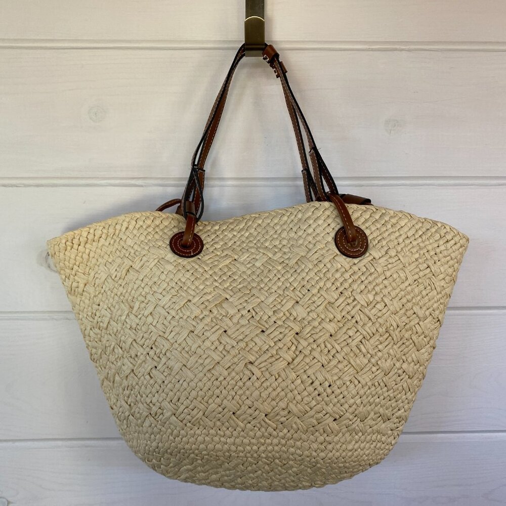 Saks Fifth Avenue Natural Straw Tote with Brown Leather Straps - Picture 9 of 11